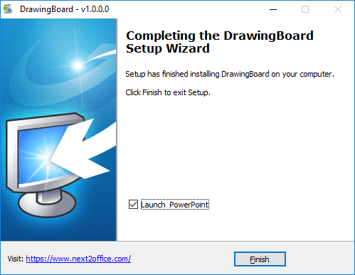 DrawingBoard Microsoft PowerPoint add-on click finish to complete installation process ready to use 